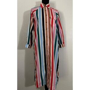 Lady Captain Yacht Club Caftan Multi Striped Fishing Shirt Dress Vented Size S